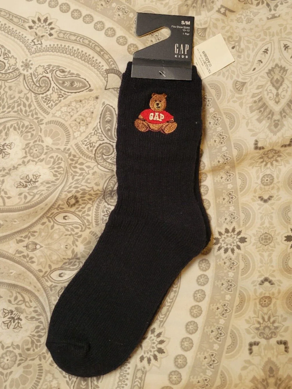 GAP KIDS Crew Socks Embroidered Brannan Bear Navy 1 PAIR - S/M Shoe Sizes 10-12